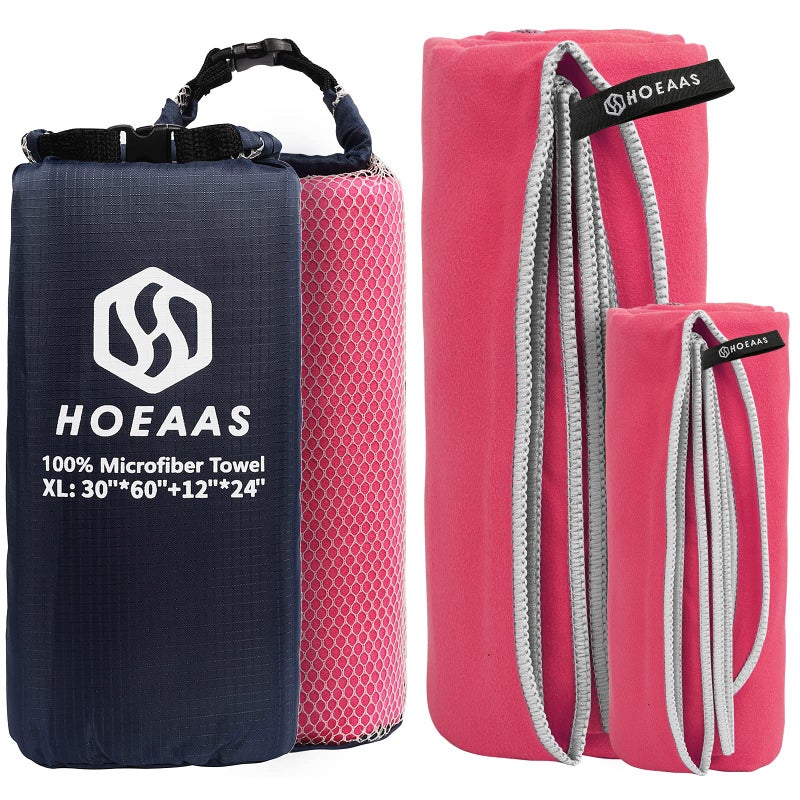 HOEAAS 2 Pack Microfiber Camping Towels, Quick Dry Towel, Super Absorbent Ultra Compact Travel Towel Soft Lightweight Sports Towel for Sweat Fast Drying Towels for Pool,Gym,Hiking,Backpacking,Fitness - Image 2